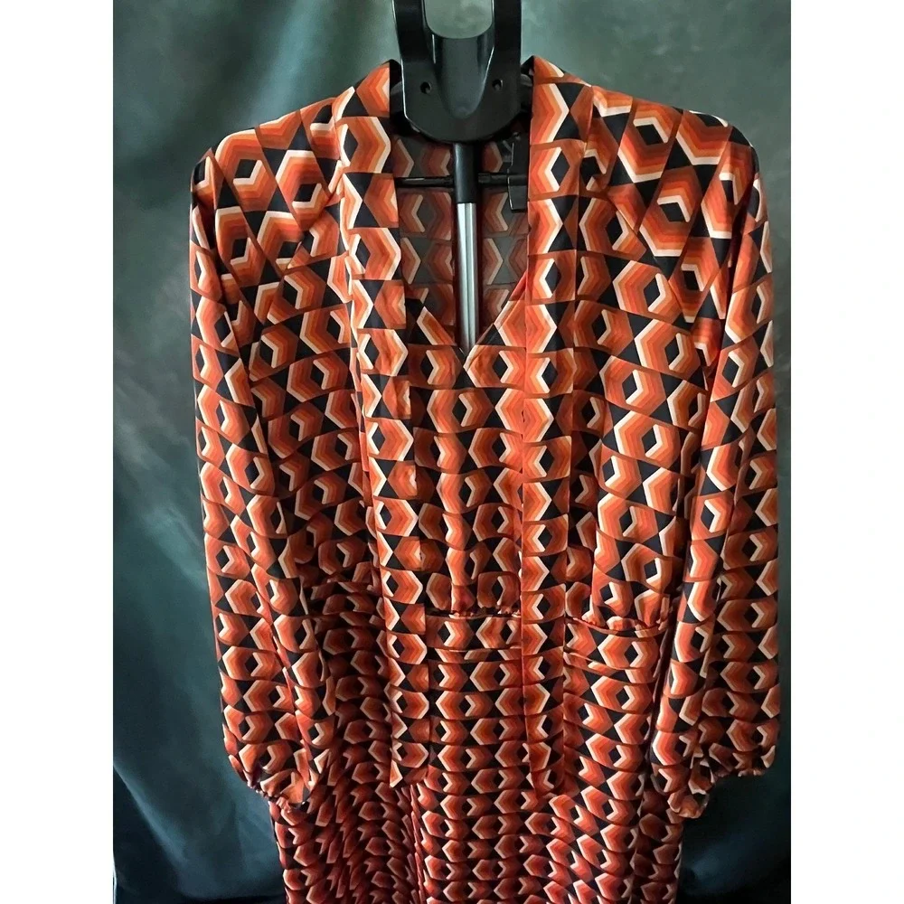 Worthington Women's Geometric Print Long Sleeve Maxi Dress Size 2X Orange - Picture 3 of 7